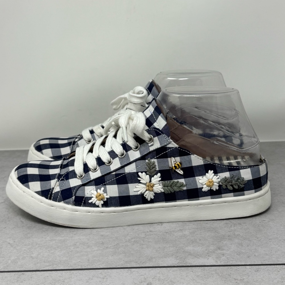 Betsey Johnson Edna Black & White Gingham Checkered Slip On Sneakers 7.5